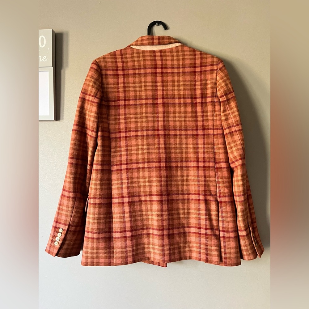 Wilfred Orange and Tan Plaid Double-Breasted Destiny Blazer - Picture 3 of 9